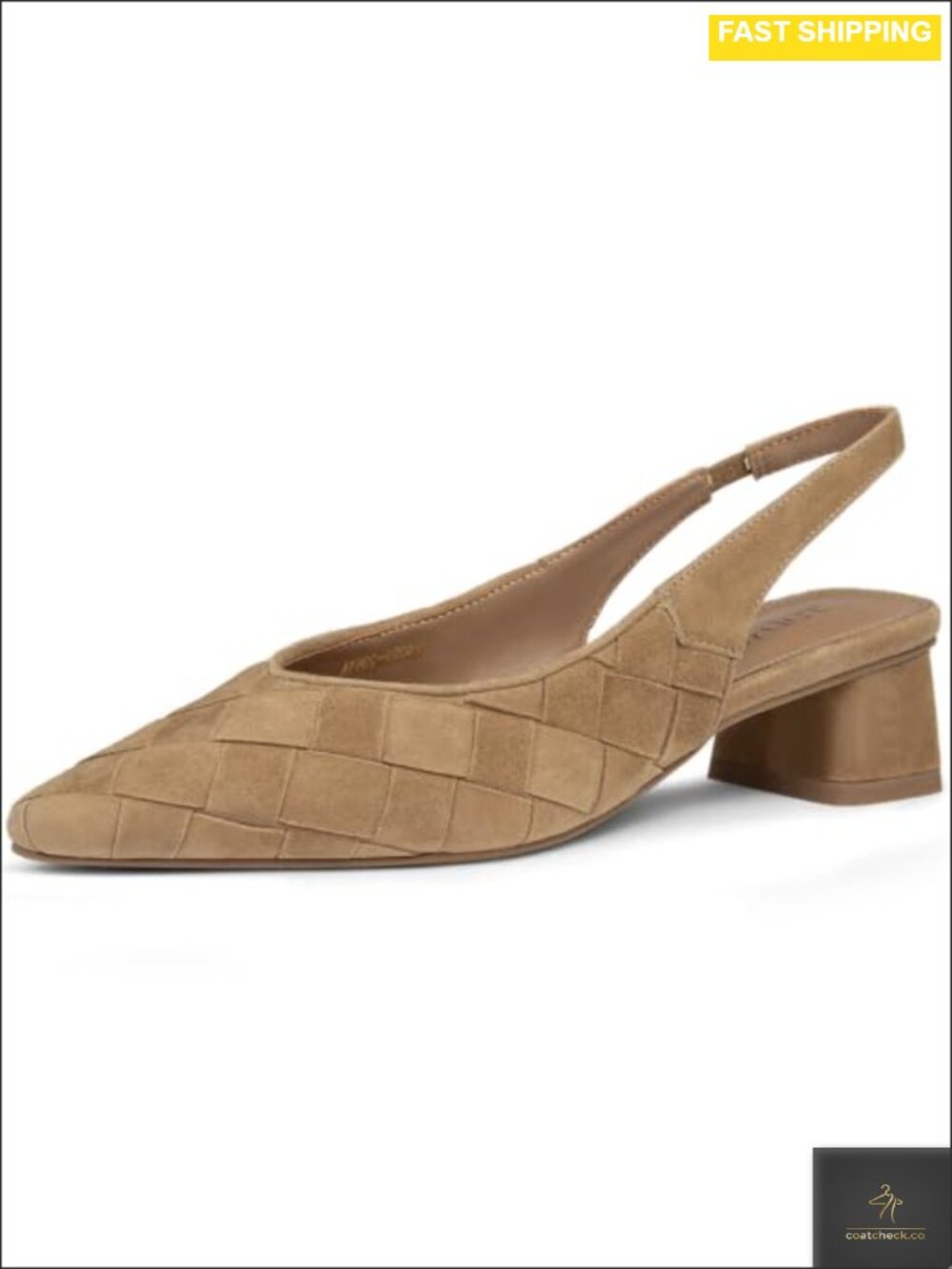 Faux Suede Woven Slingback Block Heels Pointed Toe Pumps